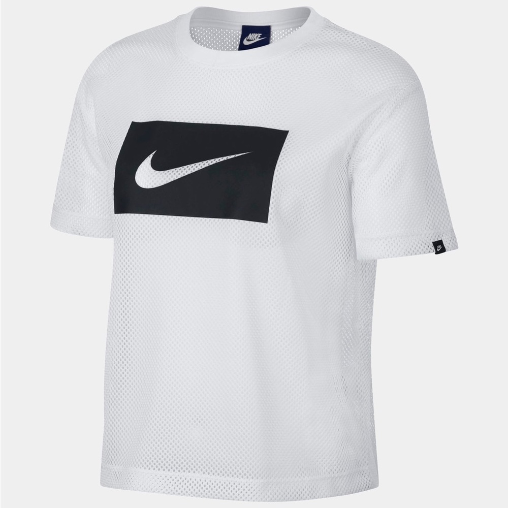 Nike Sportwear Swoosh mesh boxy cropped T-shirt white top size M